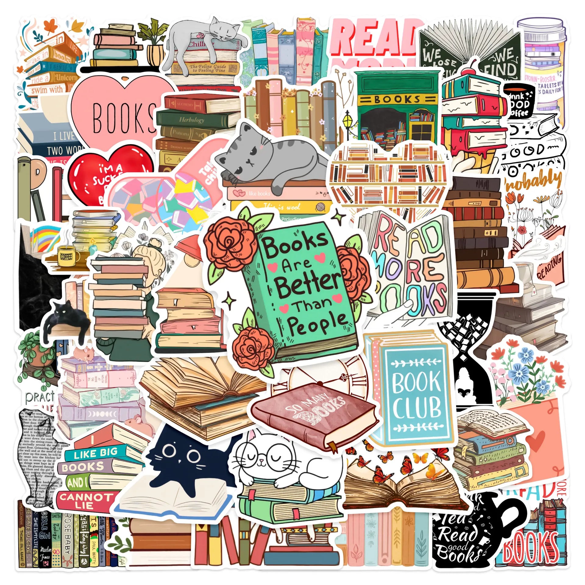 50PCS Diary Book Reading Stickers Aesthetic DIY Scrapbook Notebook Phone Laptop Guitar Luggage Stationery Graffiti Sticker Toy - élise & madelyn