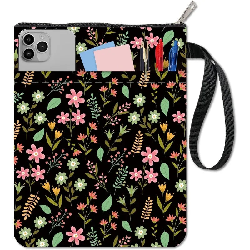 1 pc Book Sleeve with Zipper Flower Books Pouch Watercolor Flower Leaf Waterproof Protector for Paperback Fabric - élise & madelyn