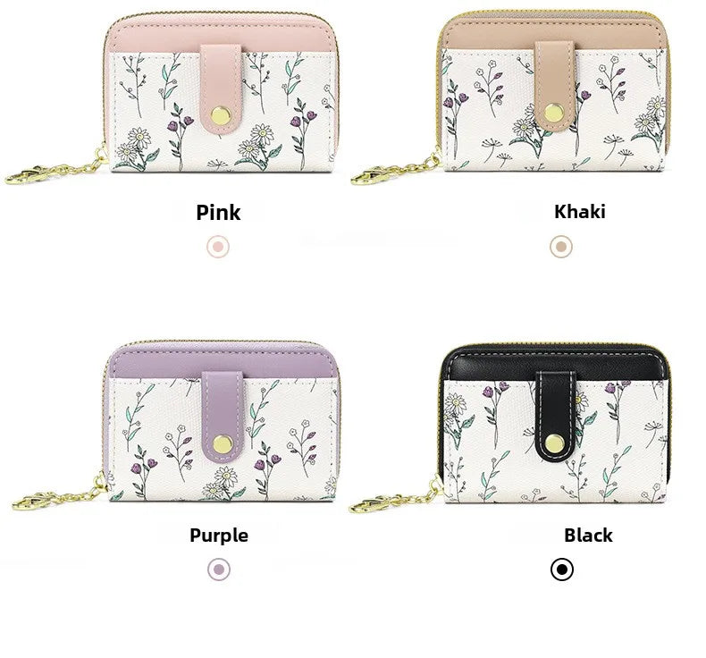 New Arrival Floral Zipper Mini Wallet Women's Compact Coin Purse Multi-Functional Storage Card Holder Fashionable PU Leather
