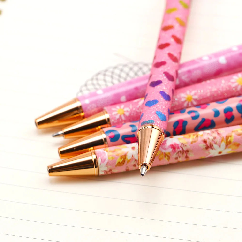 Lytwtw's Press Ballpoint Pen Luxury Cute Kawaii Pink Roseo Metal Stationery School Office Supplies Spinning 5 Pieces - élise & madelyn
