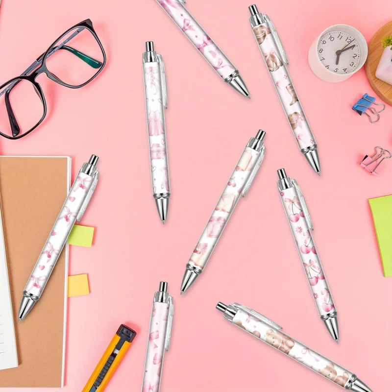 8/16 pcs pink bow ballpoint pens, cute office work signature essentials, suitable for nurses, teachers, colleagues, and assistan - élise & madelyn