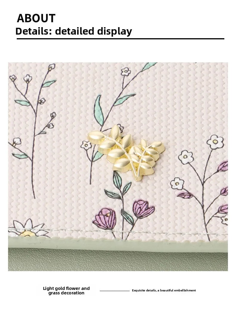 Portable Thin PU Floral Card Holder Women's Compact Keychain Coin Purse Spring Summer Versatile Lightweight Wear Resistant