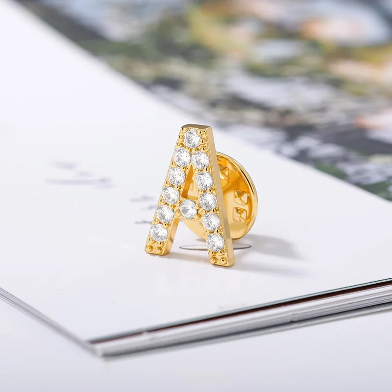 Crystal A-Z Letter Brooches for Women Initial Name Brooch Pins for Suit Shirt Collar Accessories New Rhinestone Brooch Jewelry