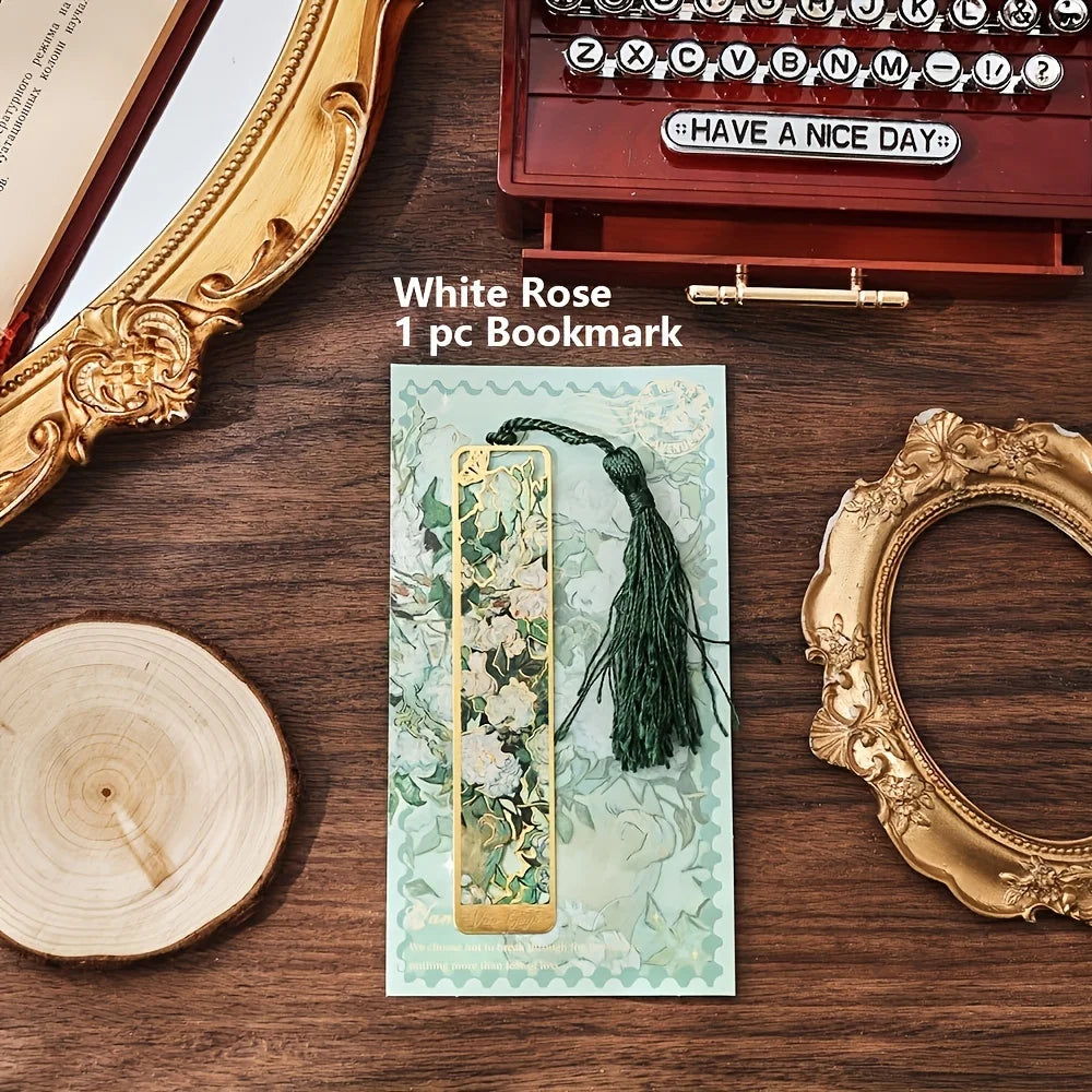 Vintage Oil Painting Metal Bookmarks - Hollow Hot Stamping Long Tassel Bookmarks - Stationery Gifts for Book Clubs, Book Lovers,