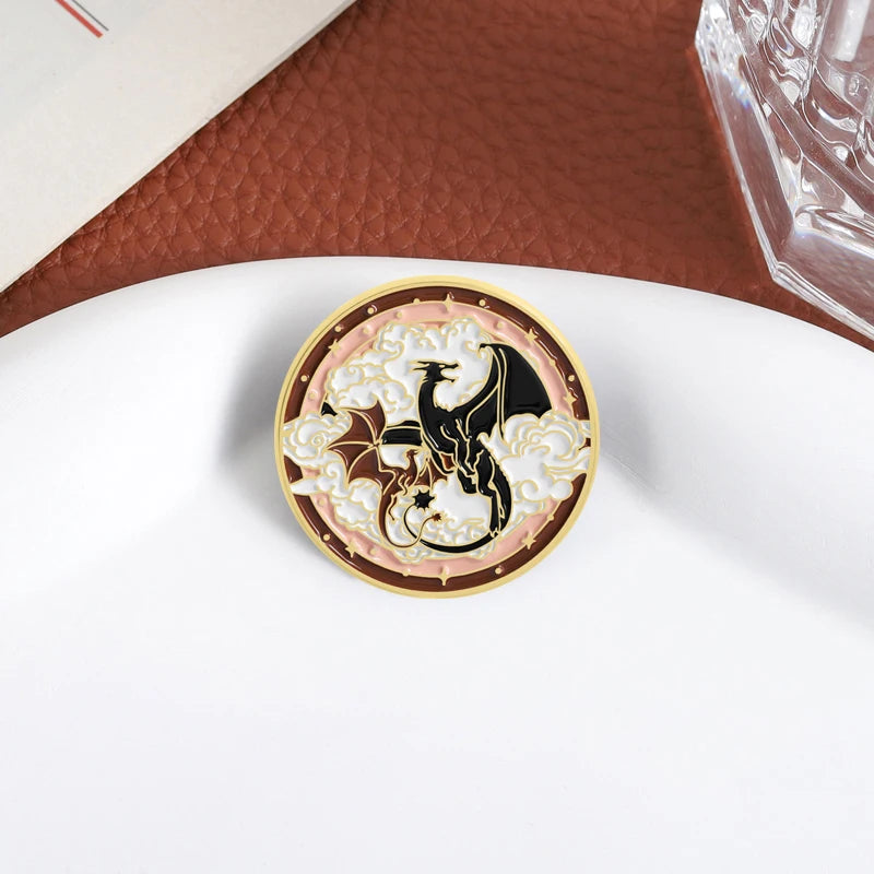 Black Dragon Book Enamel Pin – Fantasy Magic Reader Lapel Badge