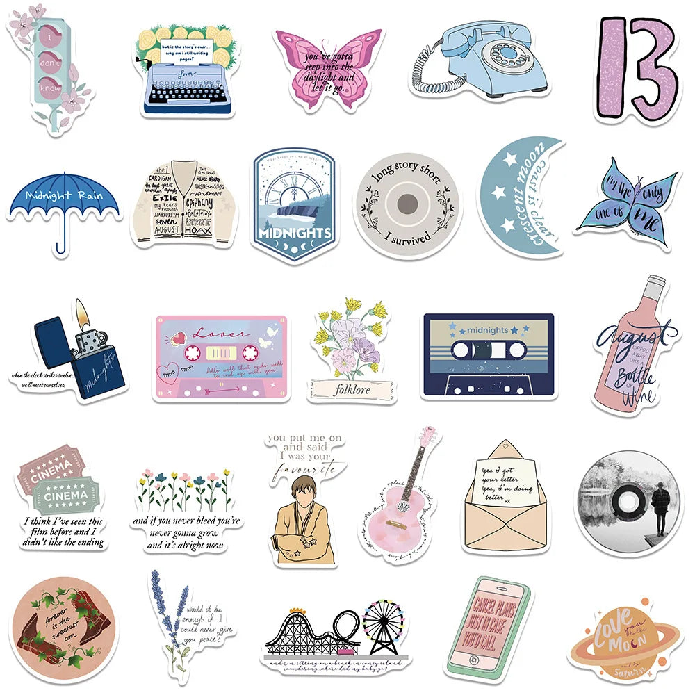 Swift-Inspired Sticker Pack (50 pcs) – Waterproof Cute Decals for Laptop, Phone & Journals - élise & madelyn