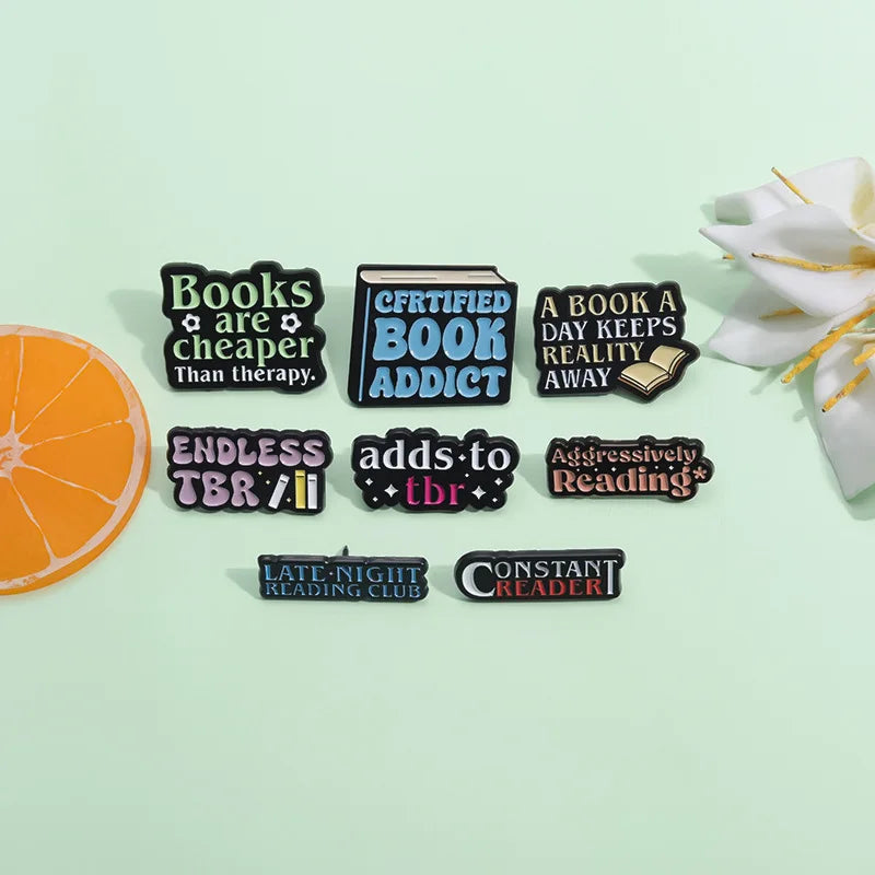 Book Lover Series Enamel Pins Certified Book Addict Violent Litle Thing Brooches Lapel Badge Jewelry Gifts for Bookworm Friends