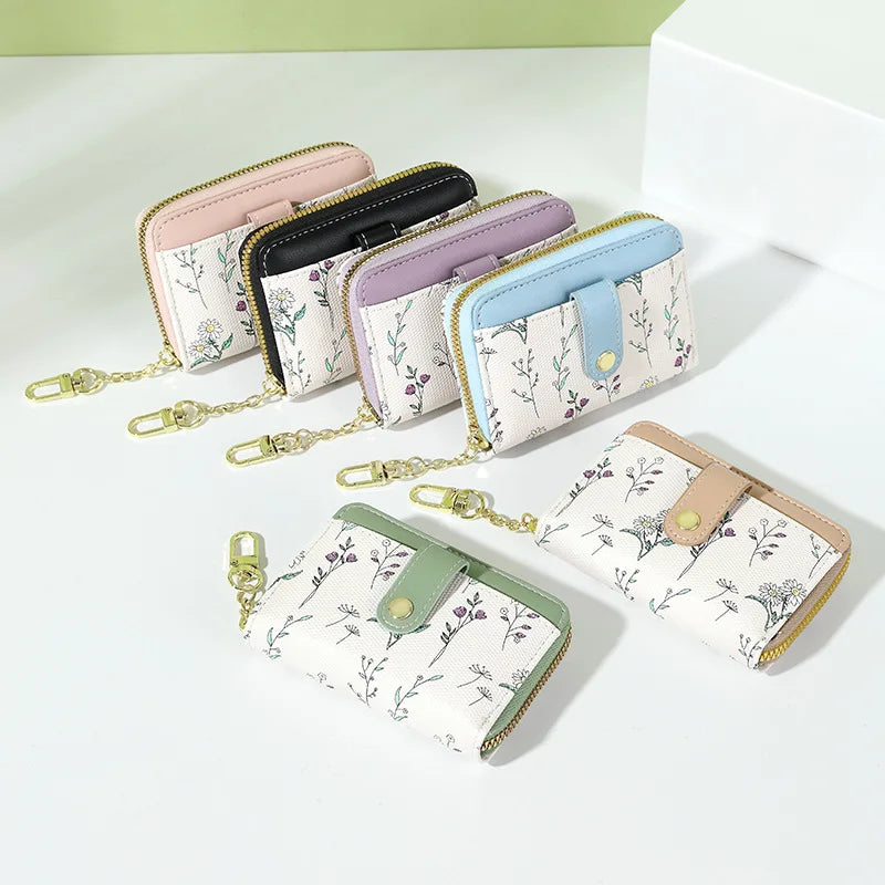 New Arrival Floral Zipper Mini Wallet Women's Compact Coin Purse Multi-Functional Storage Card Holder Fashionable PU Leather