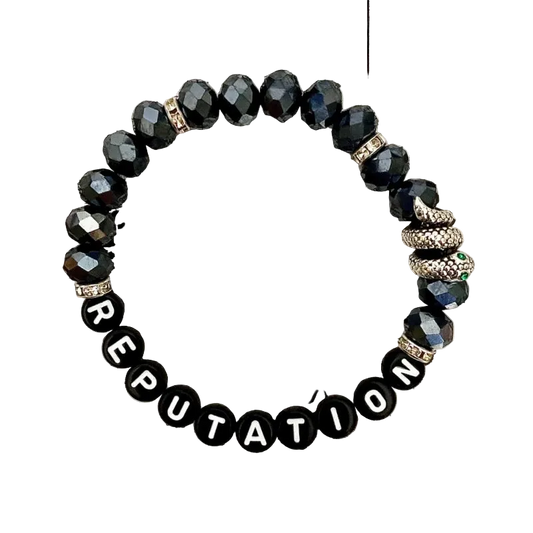 Reputation-Era Inspired Friendship Bracelet – Black Crystal Beads & Snake Charm | Dark Feminine Fan Accessory - élise & madelyn