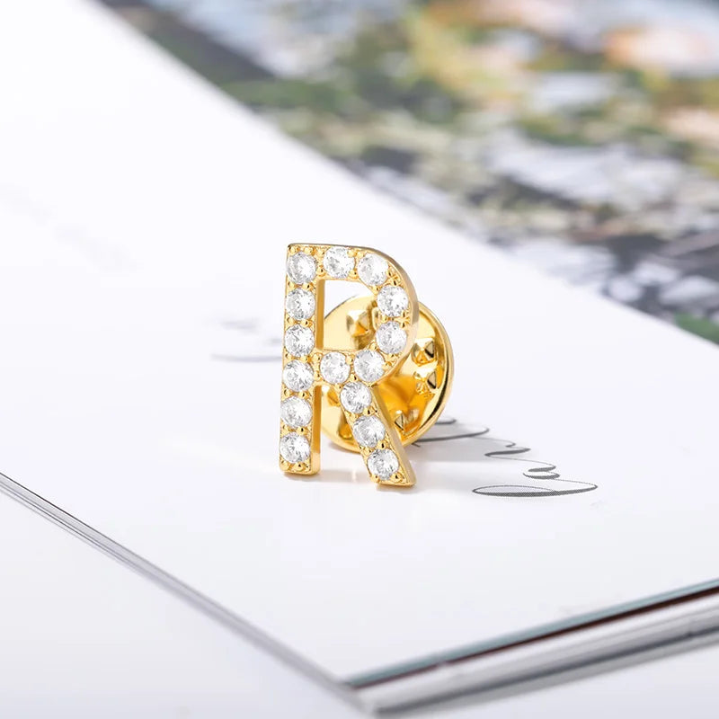 Crystal A-Z Letter Brooches for Women Initial Name Brooch Pins for Suit Shirt Collar Accessories New Rhinestone Brooch Jewelry