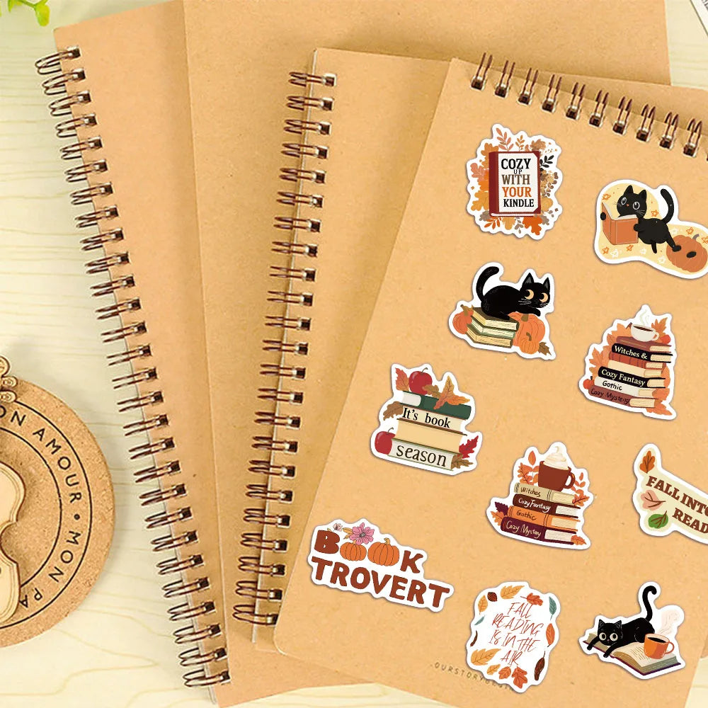 50PCS Bookish Autumn Graffiti Stickers Cartoon Cute Ghost Books Graffiti DIY Bookbook Notebook Stickers - élise & madelyn