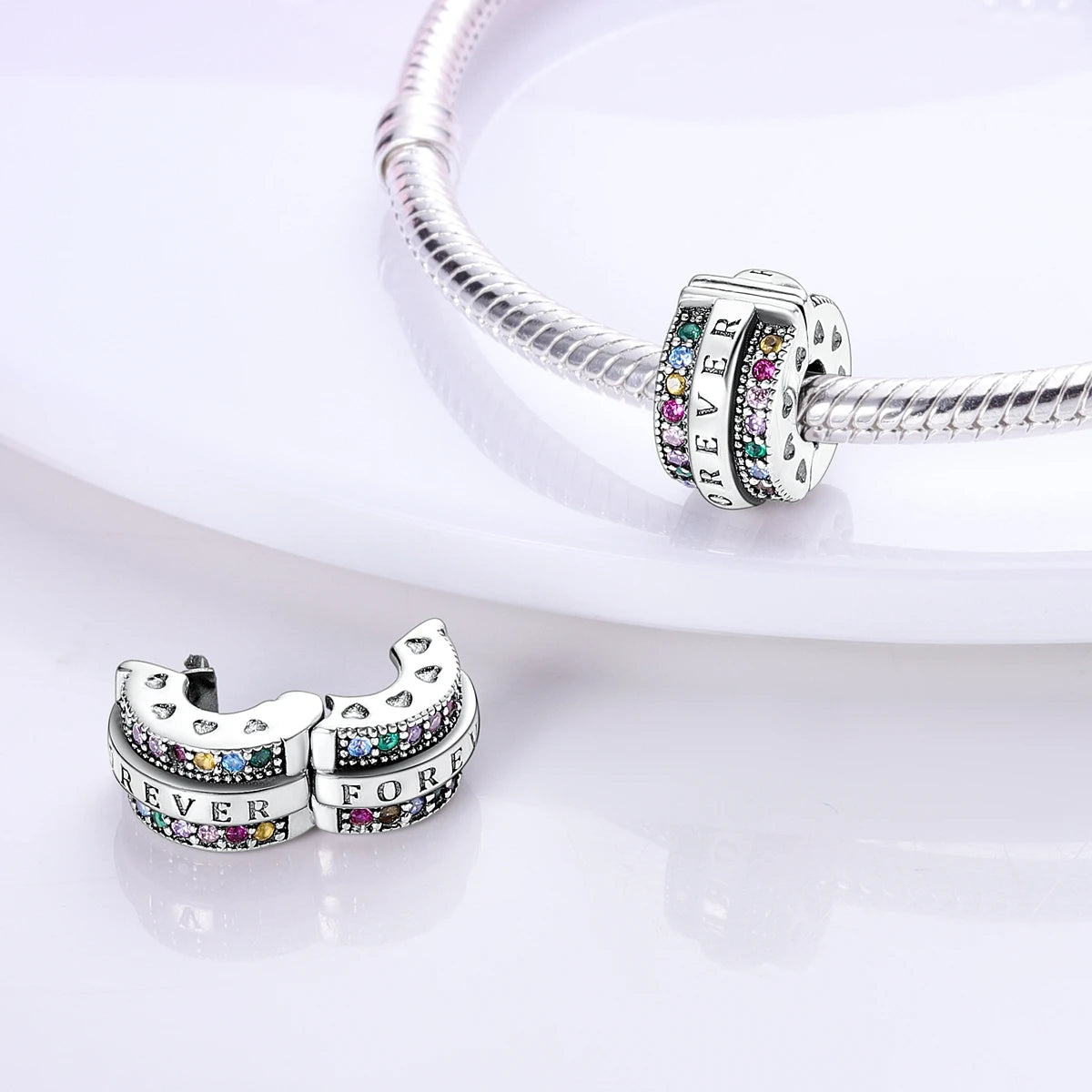 Charms Fit Original Beads 925 Sterling Silver Clip Charms Zircon Silicone Spacer Beads fit Bracelet Women DIY Gift - élise & madelyn