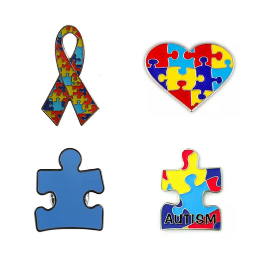 Autism Awareness Metal Lapel Pin, Puzzle  Ribbon and Heart Design Badge Brooch For Your Choose