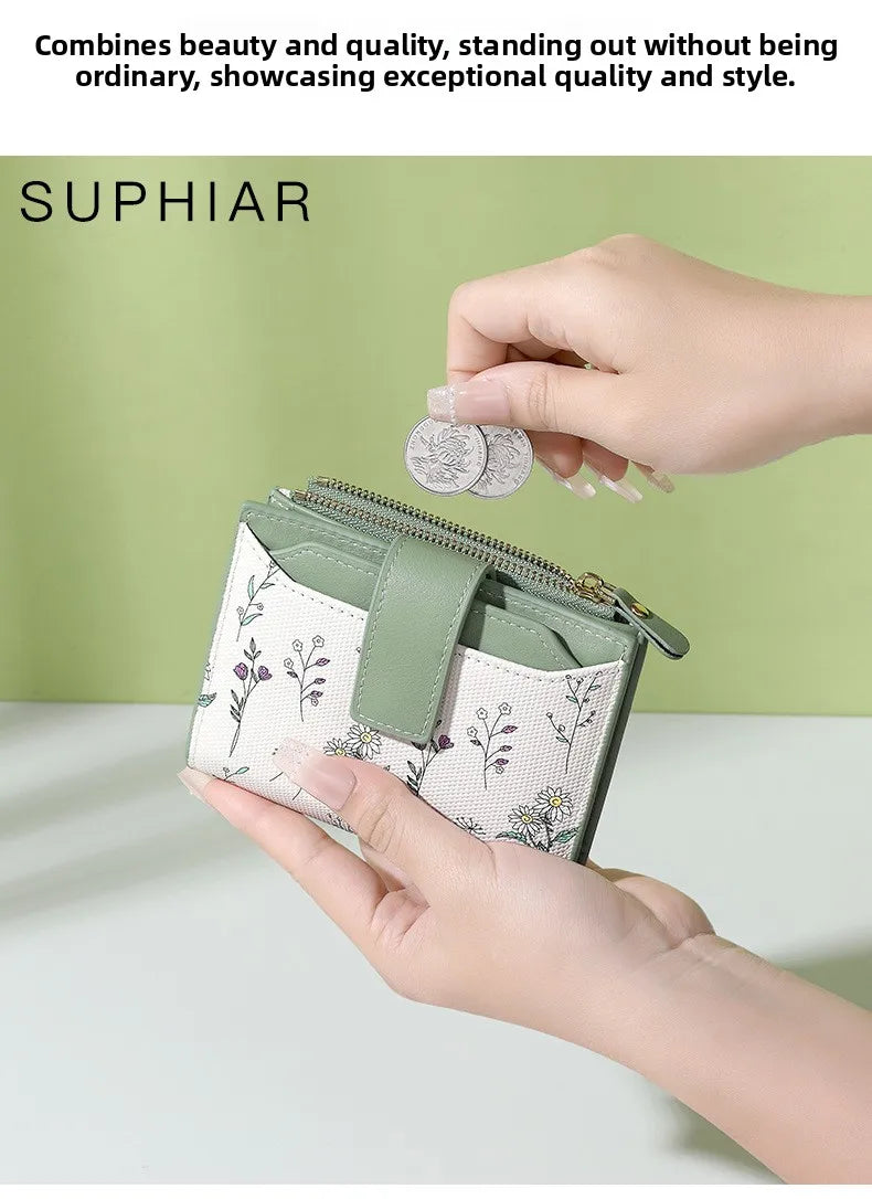 Fashionable Ladies PU Leather Wallet Integrated Short Style New Flower Pattern Breathable Ultra-light Wear-resistant Wallet