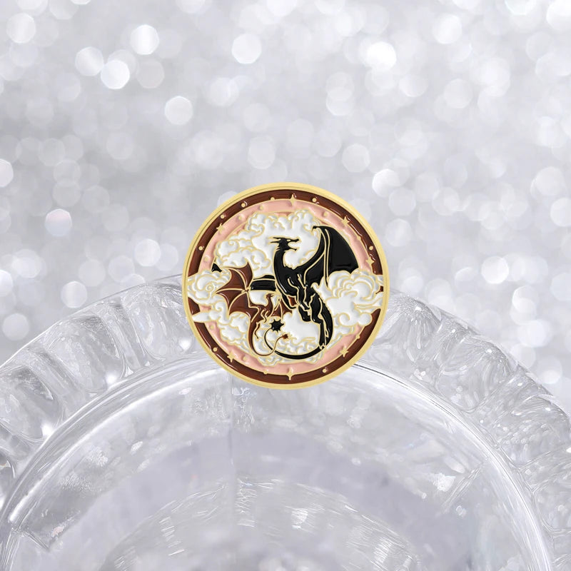 Black Dragon Book Enamel Pin – Fantasy Magic Reader Lapel Badge