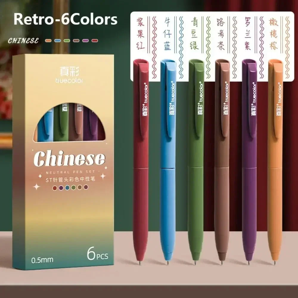 6Colors/Set Color Gel Pen 0.5mm ST Tip Ballpoint Pen Writing Tool Color Ink Signing Pen Students Gift Stationery School Supplies - élise & madelyn