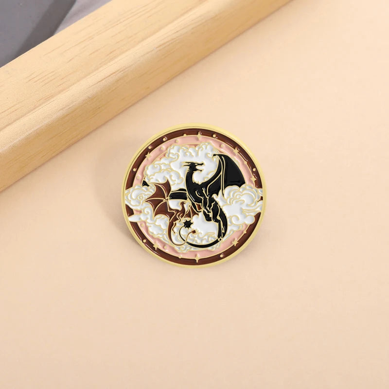 Black Dragon Book Enamel Pin – Fantasy Magic Reader Lapel Badge