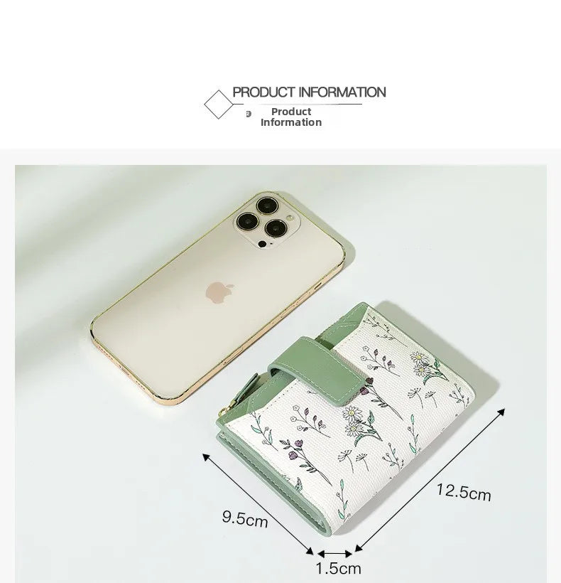 Fashionable Ladies PU Leather Wallet Integrated Short Style New Flower Pattern Breathable Ultra-light Wear-resistant Wallet