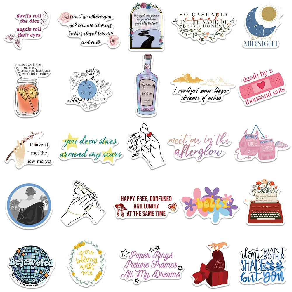 Swift-Inspired Sticker Pack (50 pcs) – Waterproof Cute Decals for Laptop, Phone & Journals - élise & madelyn
