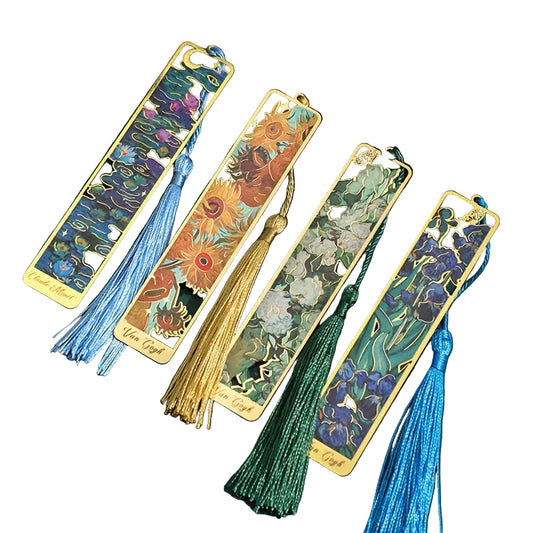 Vintage Oil Painting Metal Bookmarks - Hollow Hot Stamping Long Tassel Bookmarks - Stationery Gifts for Book Clubs, Book Lovers,