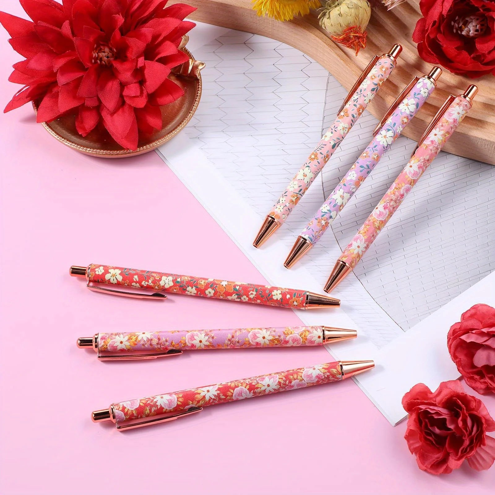 12pcs Floral Art Ballpoint Pens, 1.0mm Fashionable Retractable Ballpoint Pen Black Ballpoint Personalized Pens - élise & madelyn