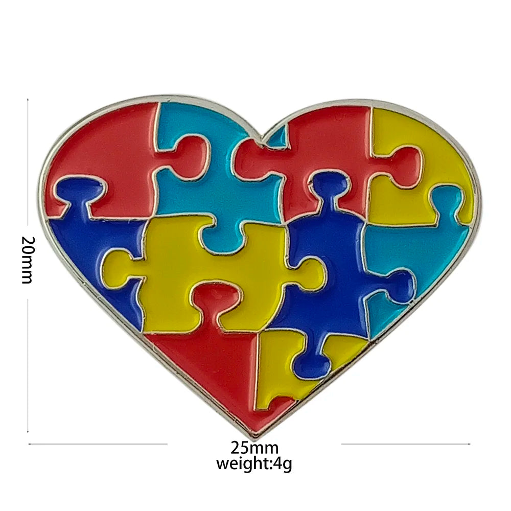 Autism Awareness Metal Lapel Pin, Puzzle  Ribbon and Heart Design Badge Brooch For Your Choose