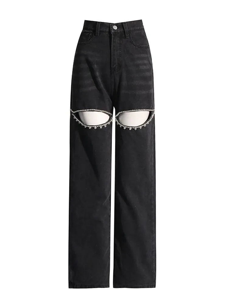 Midnight Tour Cutout Wide-Leg Jeans