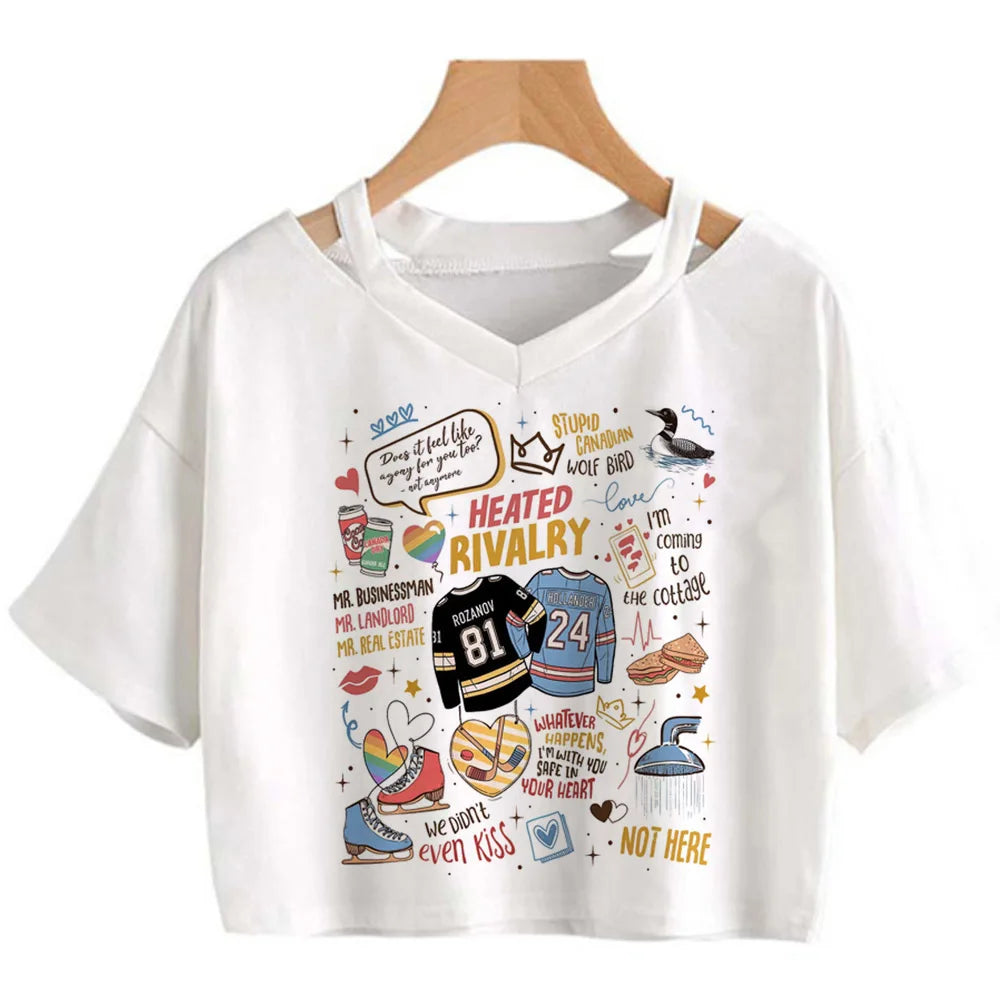 Heated Rivalry Cropped Graphic T-Shirt – Y2K Gothic Vintage Women’s Crop Top