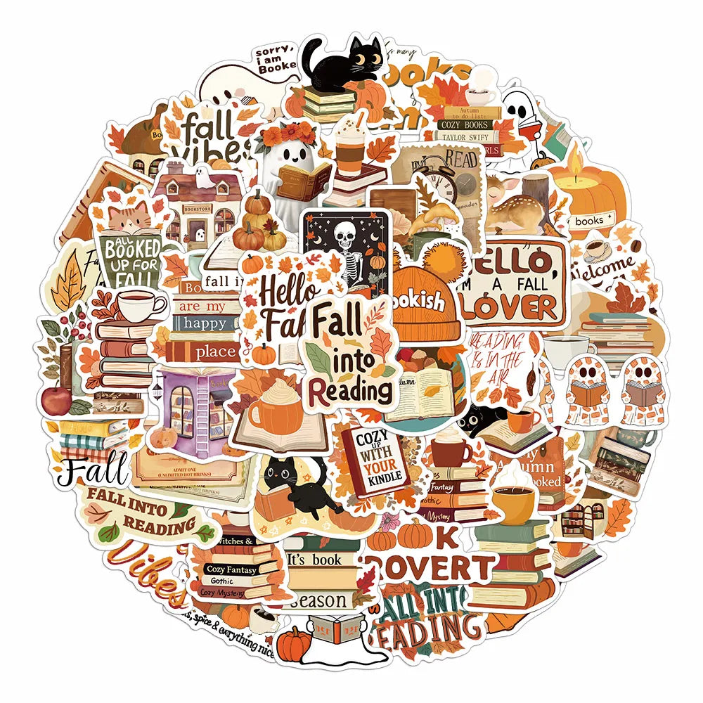 50PCS Bookish Autumn Graffiti Stickers Cartoon Cute Ghost Books Graffiti DIY Bookbook Notebook Stickers - élise & madelyn
