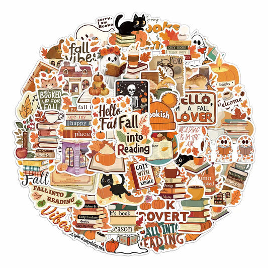 50PCS Bookish Autumn Graffiti Stickers Cartoon Cute Ghost Books Graffiti DIY Bookbook Notebook Stickers - élise & madelyn