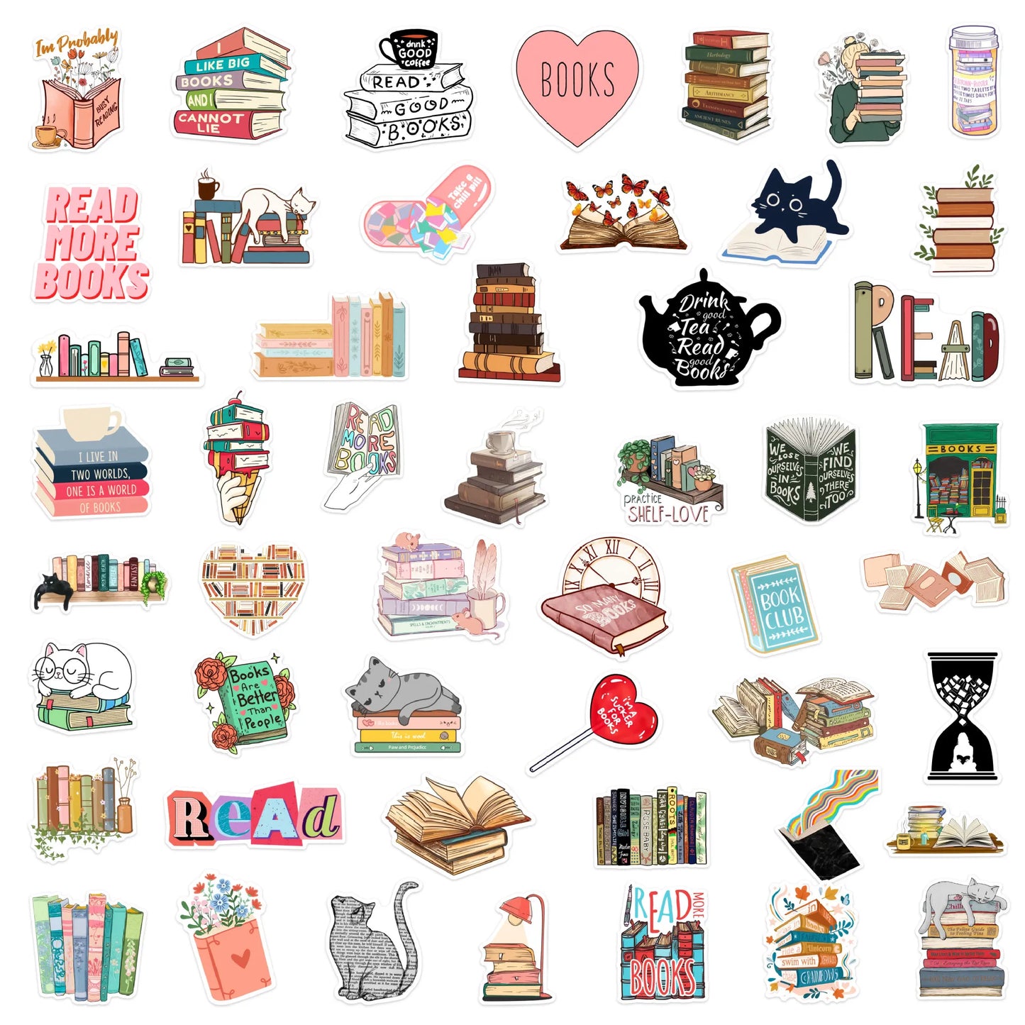 50PCS Diary Book Reading Stickers Aesthetic DIY Scrapbook Notebook Phone Laptop Guitar Luggage Stationery Graffiti Sticker Toy - élise & madelyn