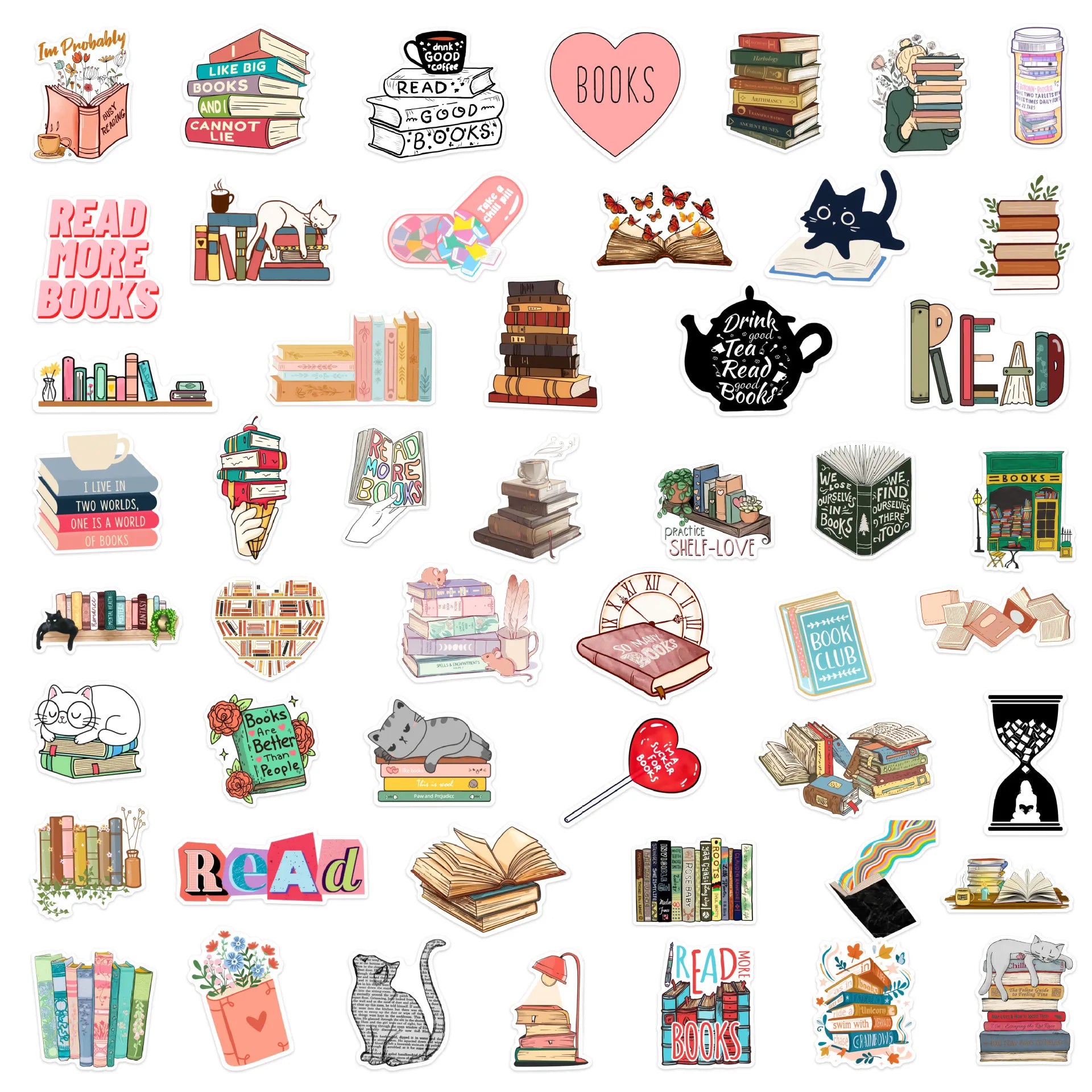 50PCS Diary Book Reading Stickers Aesthetic DIY Scrapbook Notebook Phone Laptop Guitar Luggage Stationery Graffiti Sticker Toy - élise & madelyn