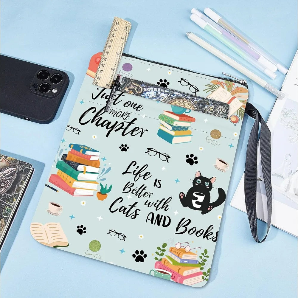 Book Sleeves Cat Coffee Book Protector Book Covers for Paperbacks Washable Cloth Book Cover with Zipper and Extra Sleeve Pocket - élise & madelyn