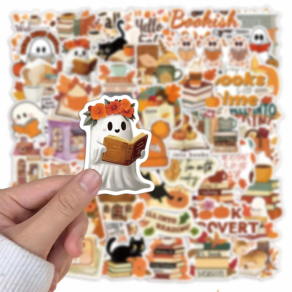 50PCS Bookish Autumn Graffiti Stickers Cartoon Cute Ghost Books Graffiti DIY Bookbook Notebook Stickers - élise & madelyn