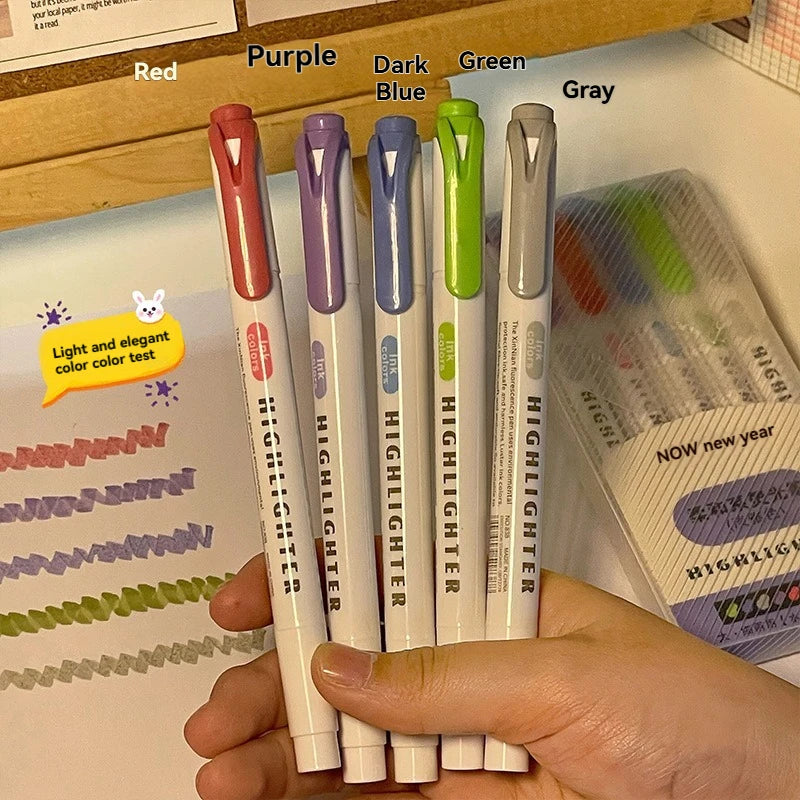 5/15PC Fluorescent Pen Set Student Marking Stroke Key Marking Pen High Beauty Color Handbook Pen Batch - élise & madelyn