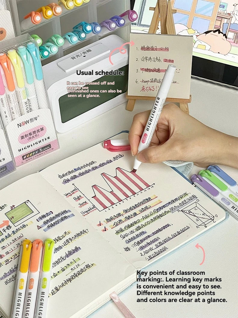 5/15PC Fluorescent Pen Set Student Marking Stroke Key Marking Pen High Beauty Color Handbook Pen Batch - élise & madelyn