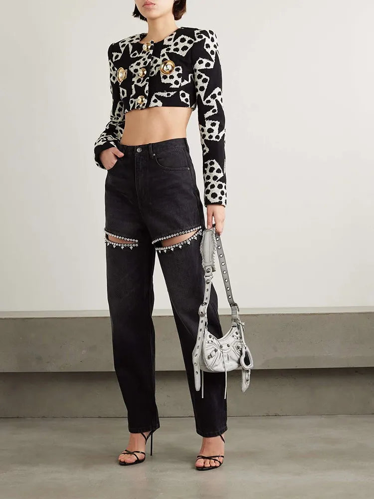 Midnight Tour Cutout Wide-Leg Jeans