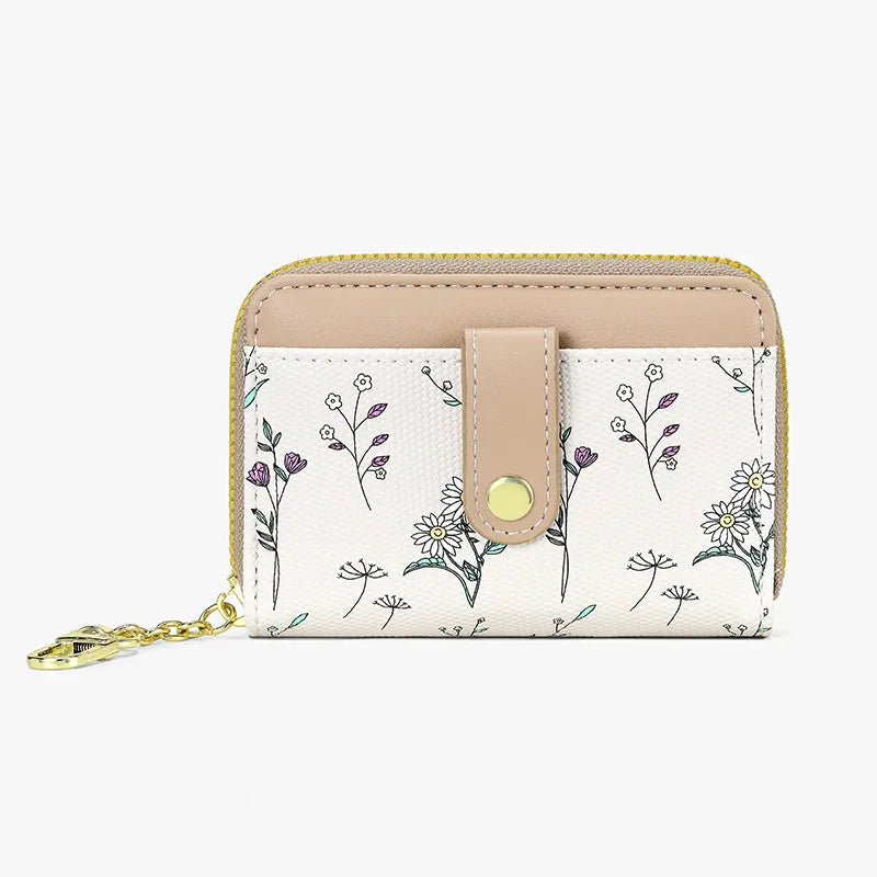 New Arrival Floral Zipper Mini Wallet Women's Compact Coin Purse Multi-Functional Storage Card Holder Fashionable PU Leather