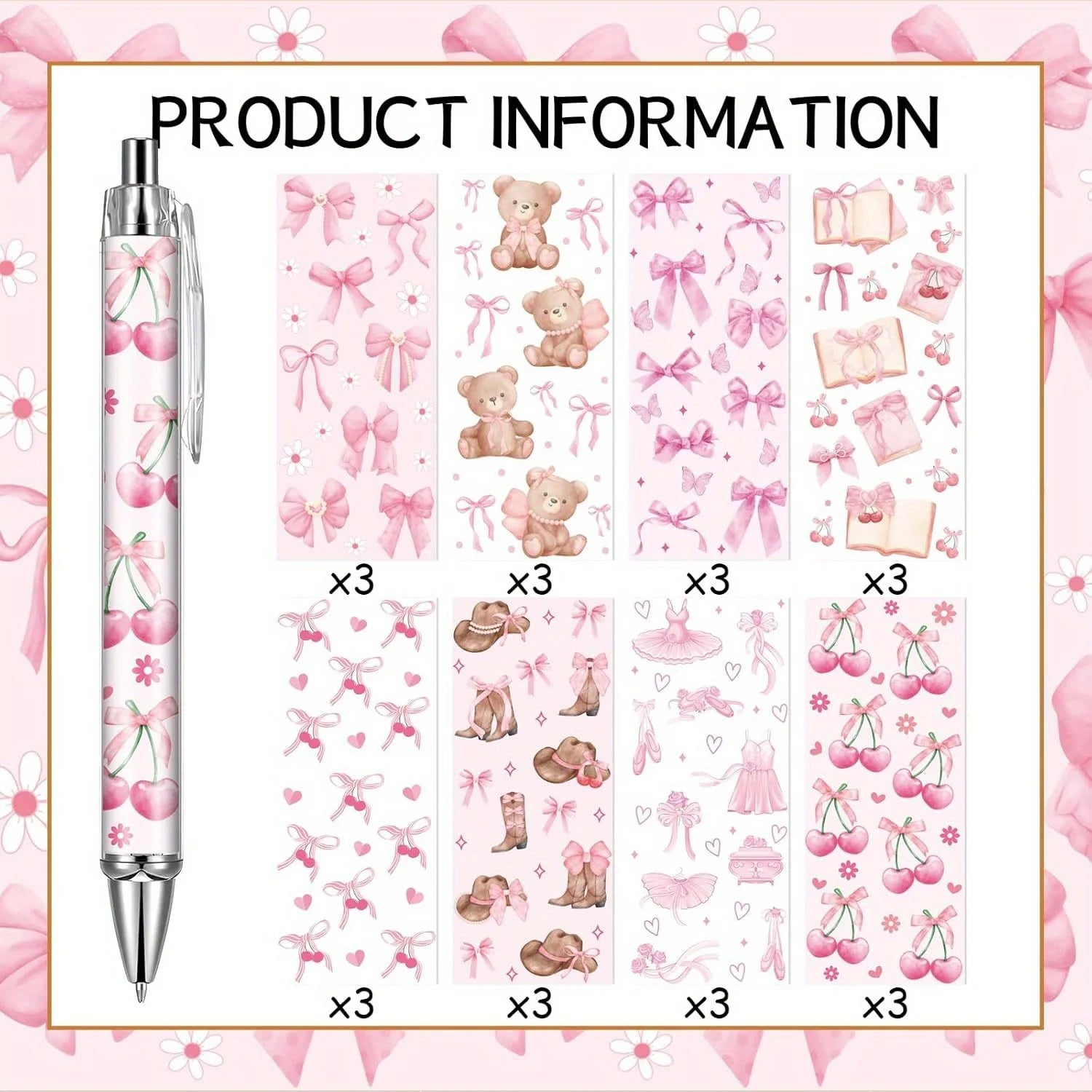 8/16 pcs pink bow ballpoint pens, cute office work signature essentials, suitable for nurses, teachers, colleagues, and assistan - élise & madelyn