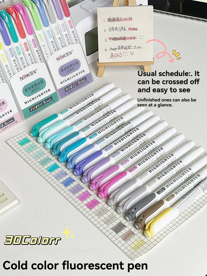 5/15PC Fluorescent Pen Set Student Marking Stroke Key Marking Pen High Beauty Color Handbook Pen Batch - élise & madelyn