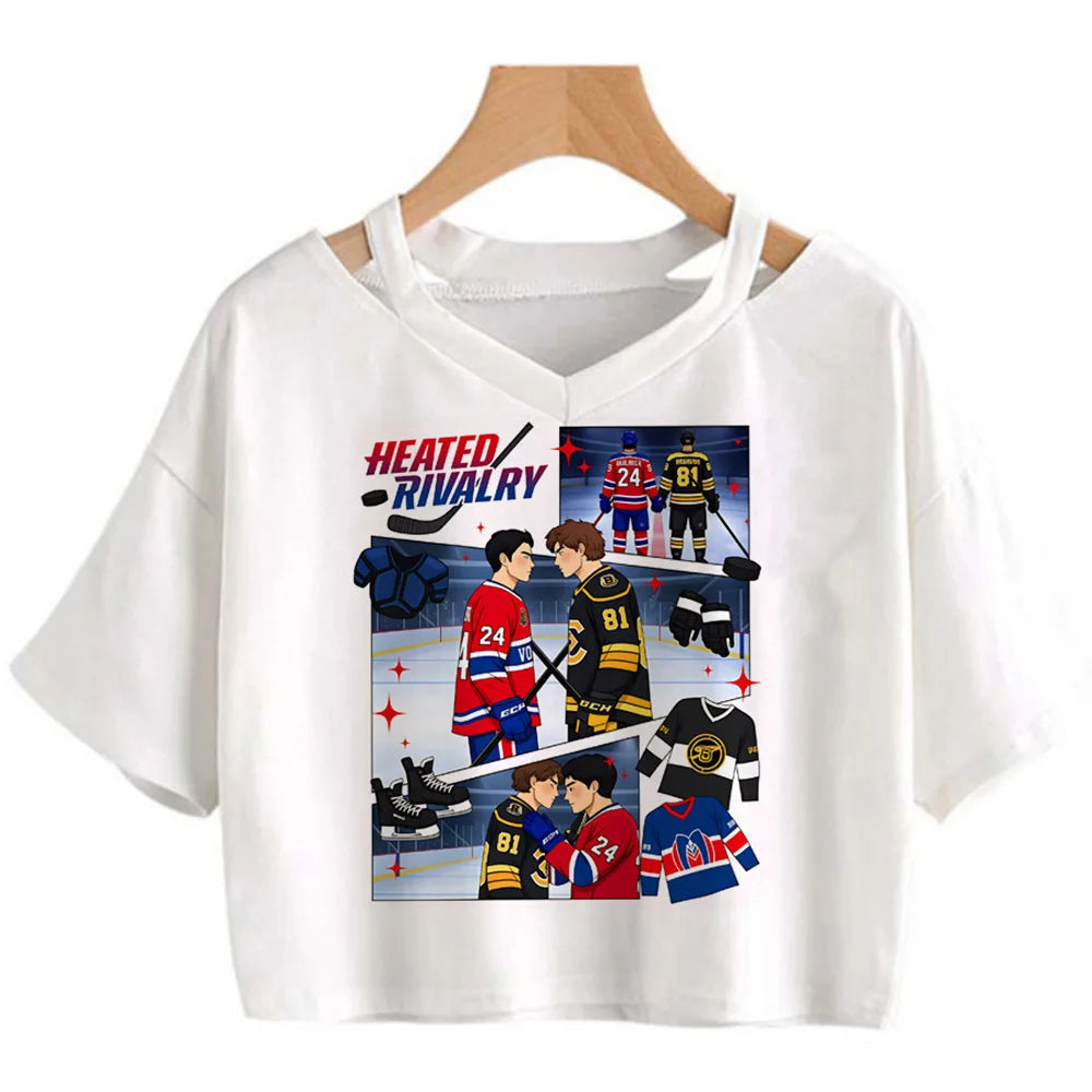 Heated Rivalry Cropped Graphic T-Shirt – Y2K Gothic Vintage Women’s Crop Top