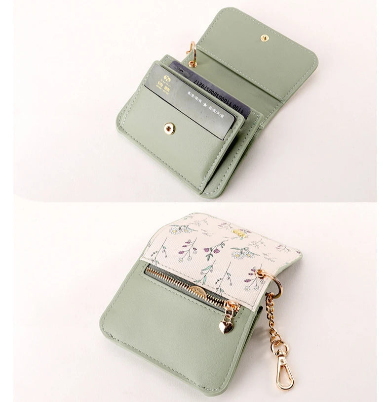 Card Bag Keychain Coin Purses Women's Compact Portable Change Bag Thin Design PU Leather Floral Print Coin Holders for Women - élise & madelyn
