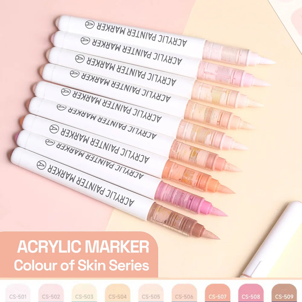Automatic Ink Control Acrylic Paint Markers, 9 pcs Brush Tip Acrylic Paint Pens set with 7 professional color series - élise & madelyn