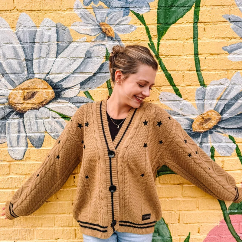 Fearless-Era Inspired Knitted Cardigan – Star Embroidered Cable Knit | Fan-Made Dupe - élise & madelyn