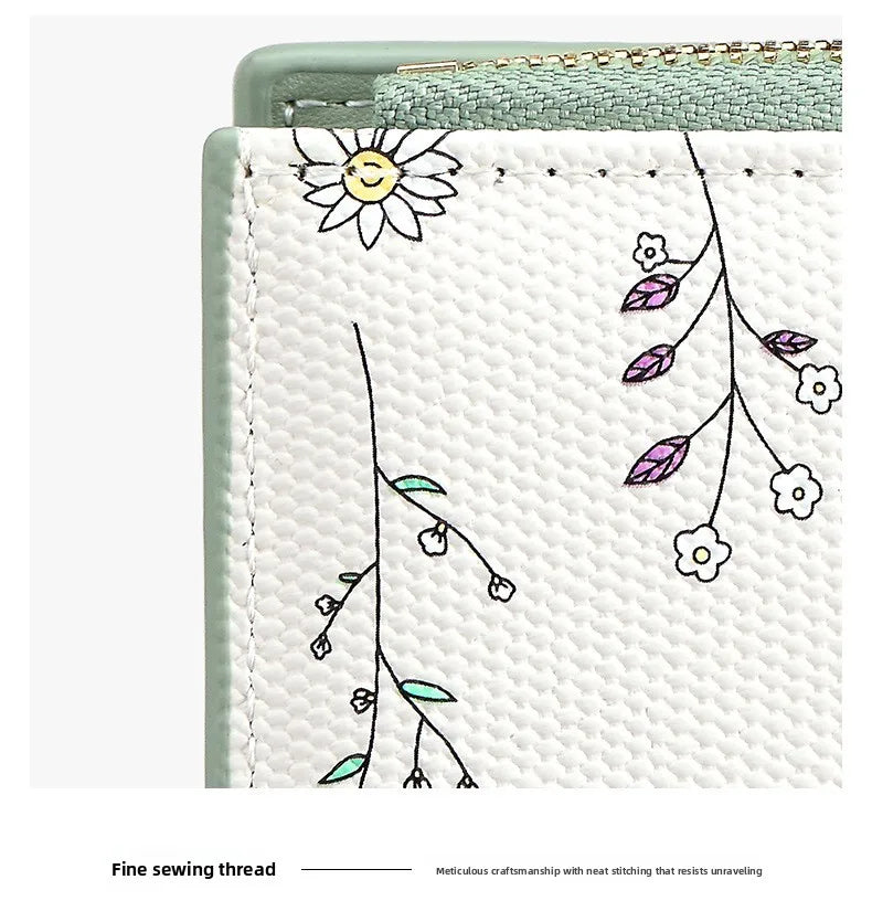 Fashionable Ladies PU Leather Wallet Integrated Short Style New Flower Pattern Breathable Ultra-light Wear-resistant Wallet