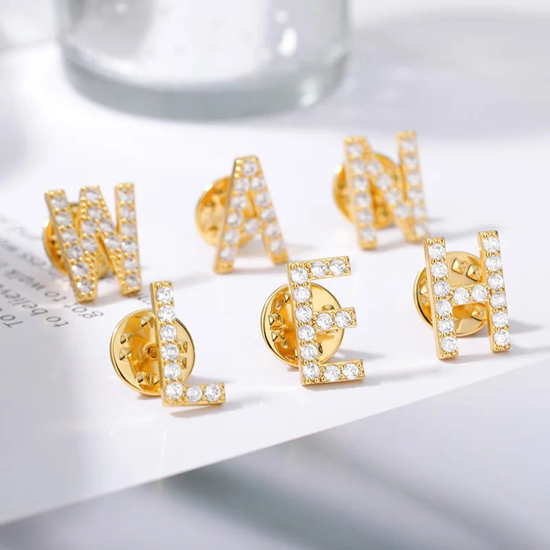 Crystal A-Z Letter Brooches for Women Initial Name Brooch Pins for Suit Shirt Collar Accessories New Rhinestone Brooch Jewelry