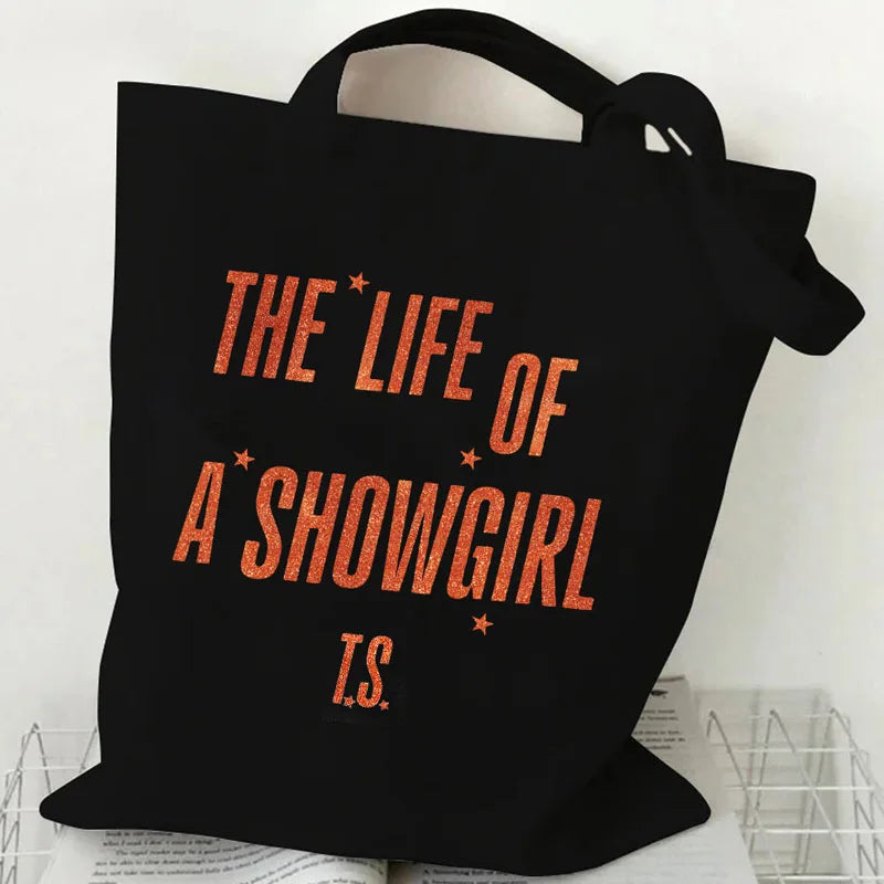 Showgirl Aesthetic Canvas Tote Bag – Y2K Harajuku Style Shopping Bag – Trendy Women’s Reusable Shoulder Bag