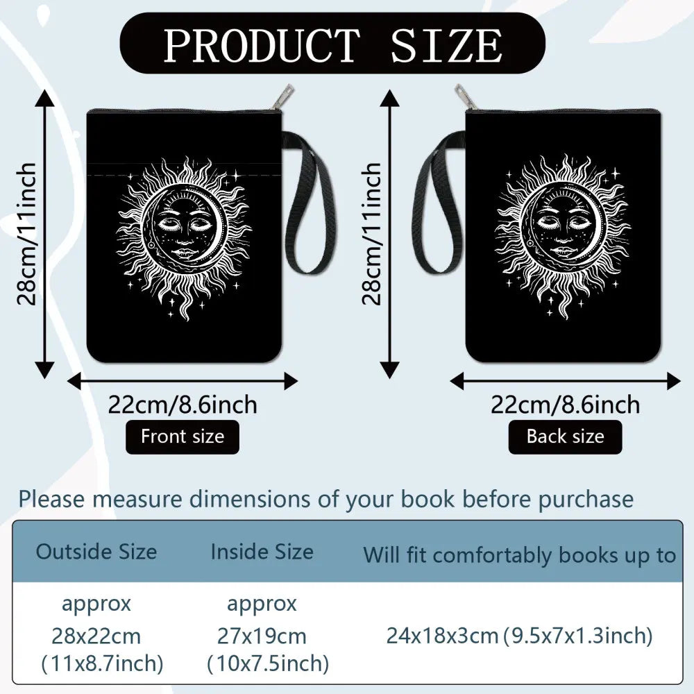 1 pc Sun Moon Star Book Sleeve with Zipper Galaxy Boho Book Protector Pouch for Paperback Black Space Waterproof Fabric - élise & madelyn