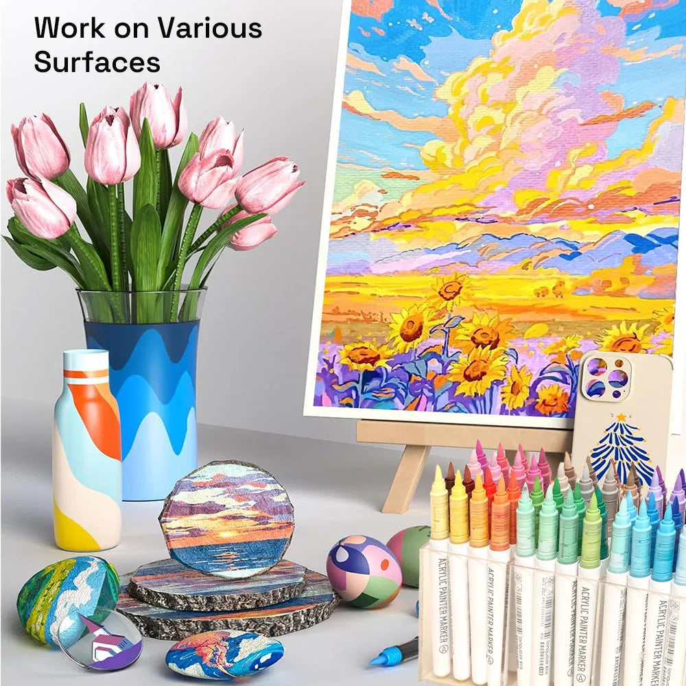 Automatic Ink Control Acrylic Paint Markers, 9 pcs Brush Tip Acrylic Paint Pens set with 7 professional color series - élise & madelyn