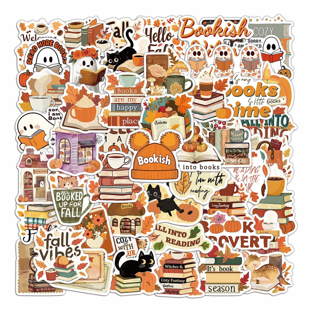 50PCS Bookish Autumn Graffiti Stickers Cartoon Cute Ghost Books Graffiti DIY Bookbook Notebook Stickers - élise & madelyn